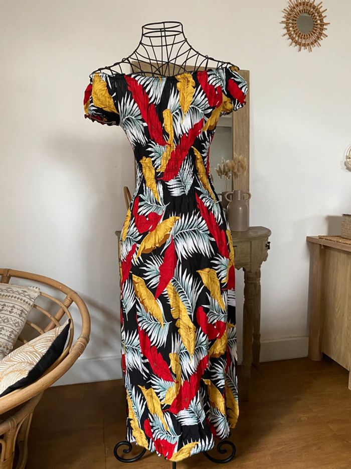 Robe longues à fleurs rouge jaune noir - photo numéro 3