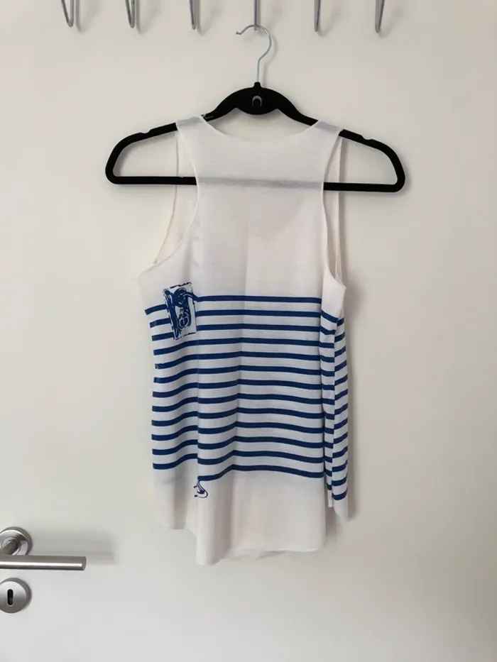 Débardeur à bretelles blanc rayé bleu Saint-Tropez taille M - photo numéro 3