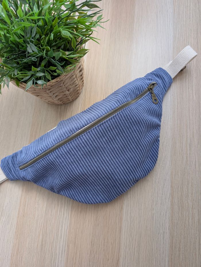 Sac banane femme velours cotelé bleu jean - photo numéro 2