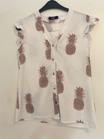 Chemisier blanc motif ananas dorés