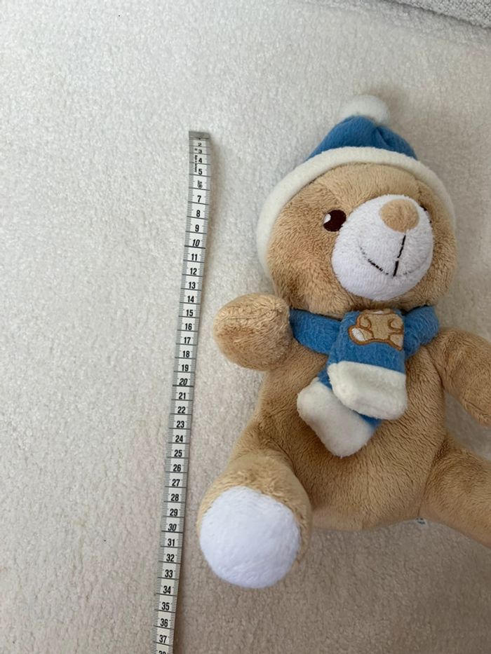 Peluche ours beige bonnet bleu - photo numéro 3