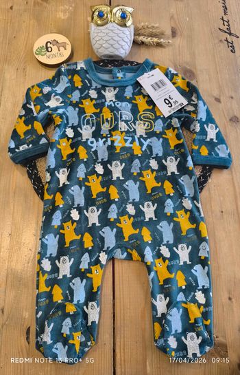 Pyjama velours 6 mois Mot d'enfants NEUF 