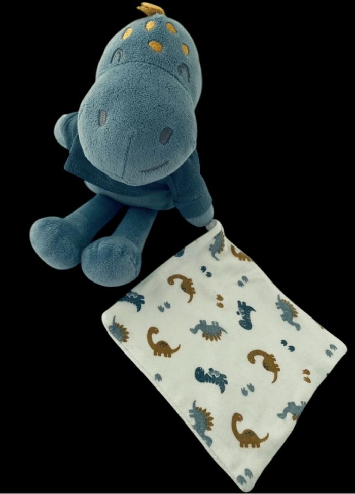 ❤️B3260 Doudou Peluche Dinosaure Mouchoir AUCHAN Bleu