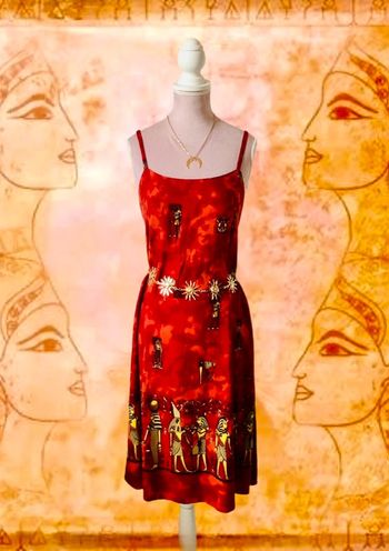 🌴Robe d’été ethnique fluide imprimé pharaons🌞Red summer dress Egyptian vibes🇪🇬