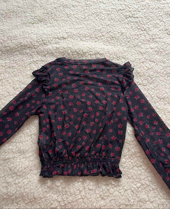 Blouse en mesh noir motif fleuris Jennyfer très bon état - photo numéro 3