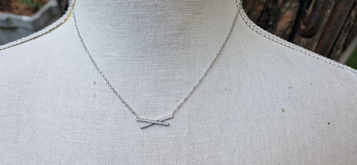 Collier réglable lien croisés acier inoxydable argent et cristaux - photo numéro 2