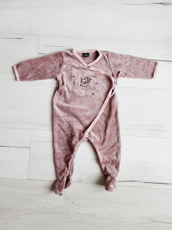 Vêtement bébé fille pyjama velours violet oiseau Sergent Major 6 mois