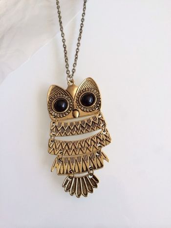 Sautoir hiboux chouette bronze