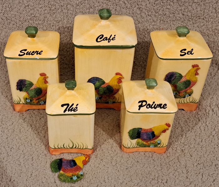 🍽 Ensemble de 5 pots colorés en céramique EDW - Sucre, café, sel, thé, poivre