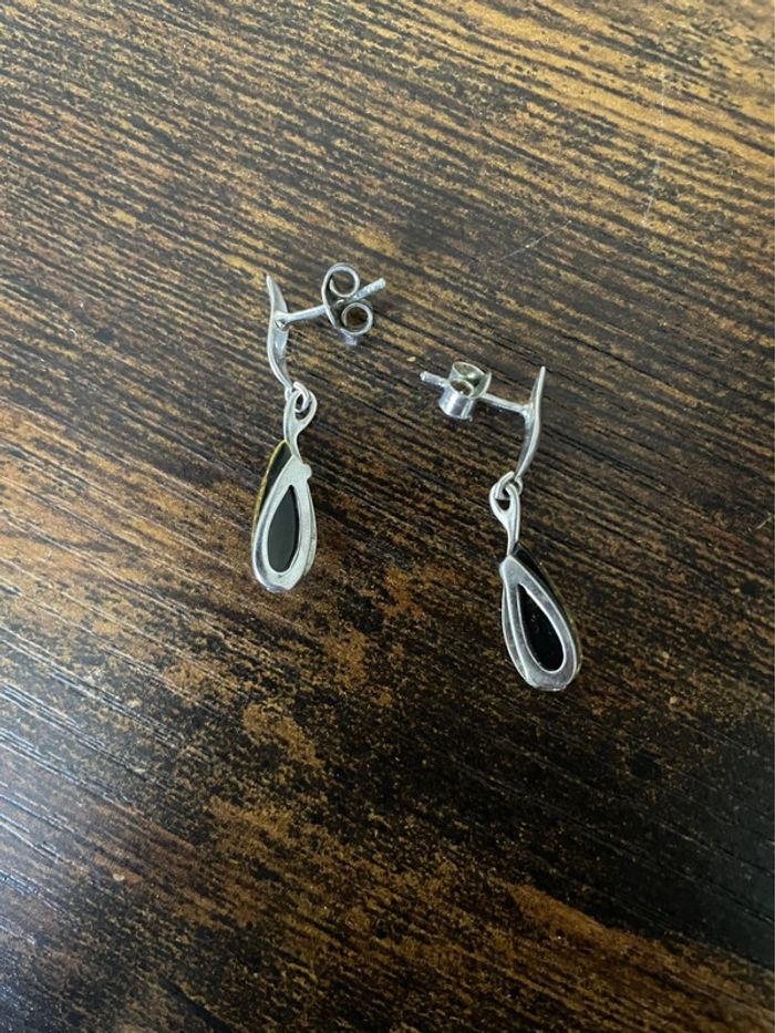Boucle d’oreilles gouttes vert paillette et argenté en argent 925 - photo numéro 2