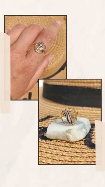 Bague fine Palmea – palmiers doré et argenté