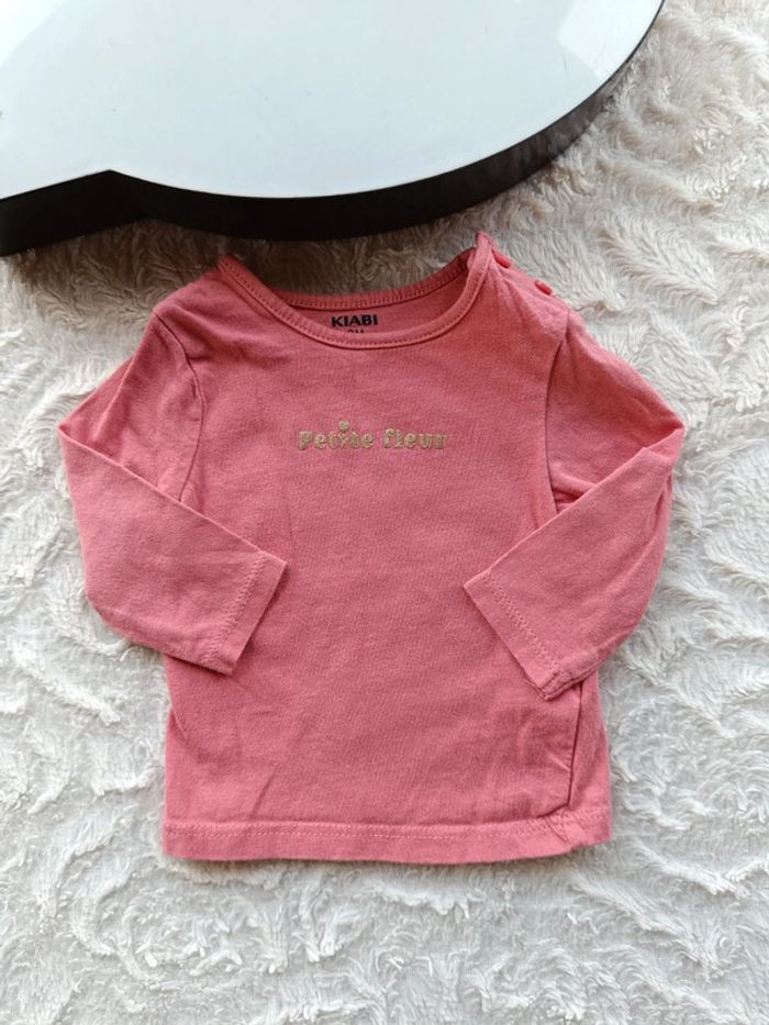 Tee shirt chemise manches longues Fille 3 mois Petite fleur Kiabi 100% coton - photo numéro 2
