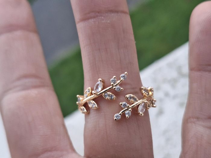 Bague ouverte avec strass Détail Feuille en Acier Inoxydable Bague de fiançailles Cadeau pour elle - photo numéro 5