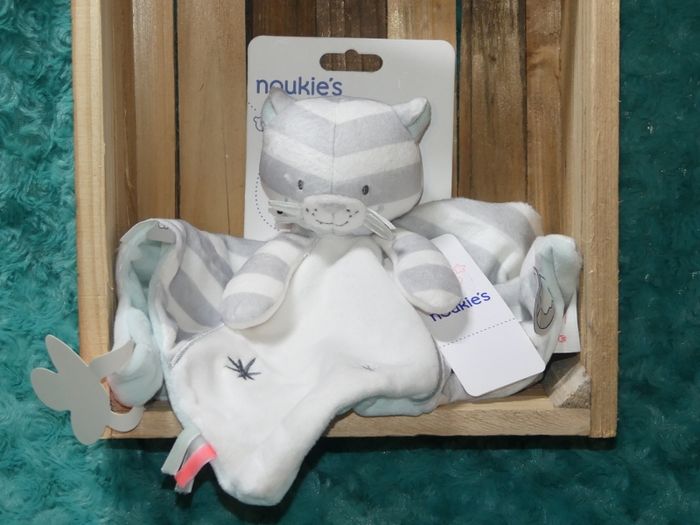 Doudou plat chat/tigre blanc gris bleu Anna Milo Noukie's 🐅Neuf - photo numéro 2