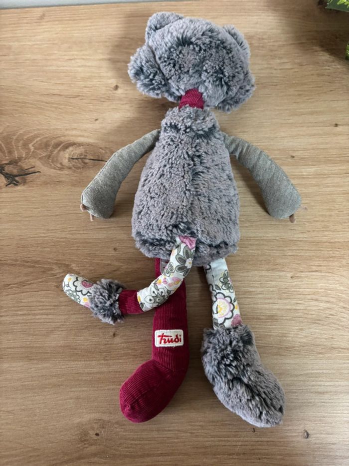 Doudou peluche chat gris bordeau fleuri trudi - photo numéro 3