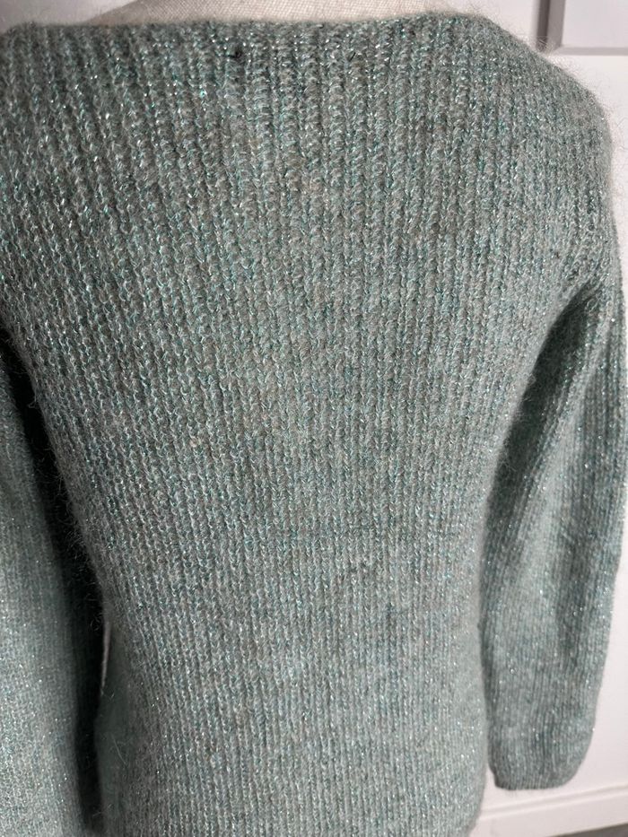 Pull alpaga et mohair vert sauge bleu turquoise pailleté 123 T38 M - photo numéro 5