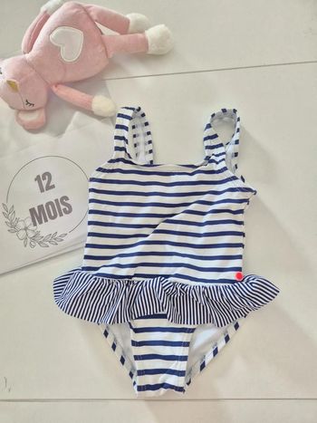 Maillot de bain obaibi 1 pièce 9 12 mois 74cm mariniere marin