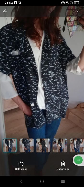 Veste fluide noire à motif oiseaux c73