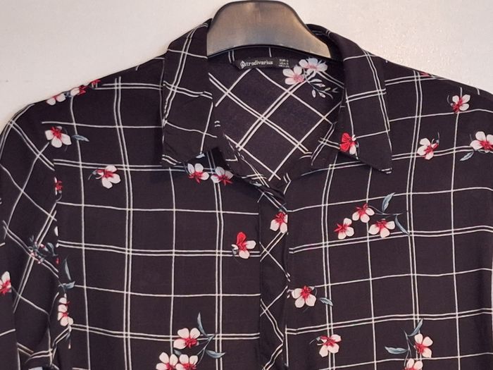 Chemise imprimée carreaux et fleurs manches 3/4 - photo numéro 2