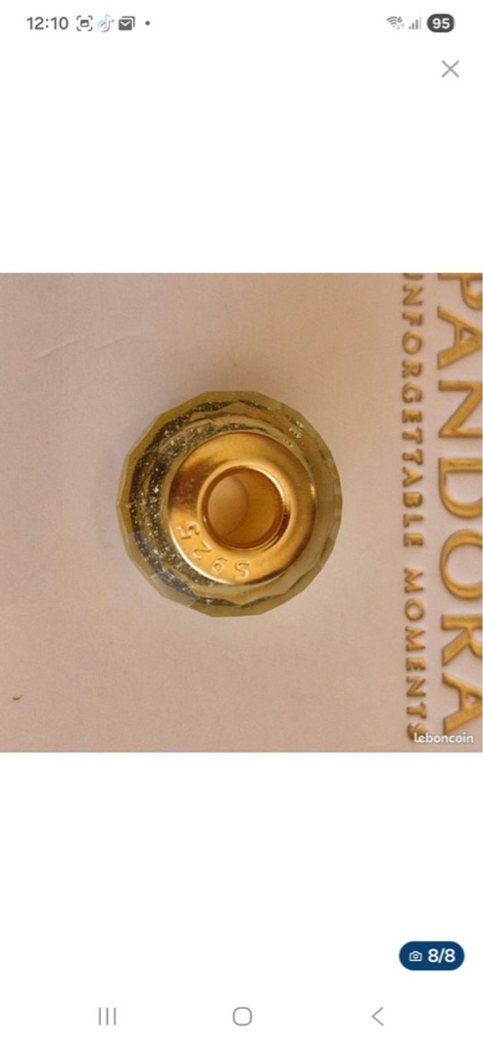 Charm compatible Pandora — verre facetté vert — argent 925 (S925) — cœur doré - photo numéro 6