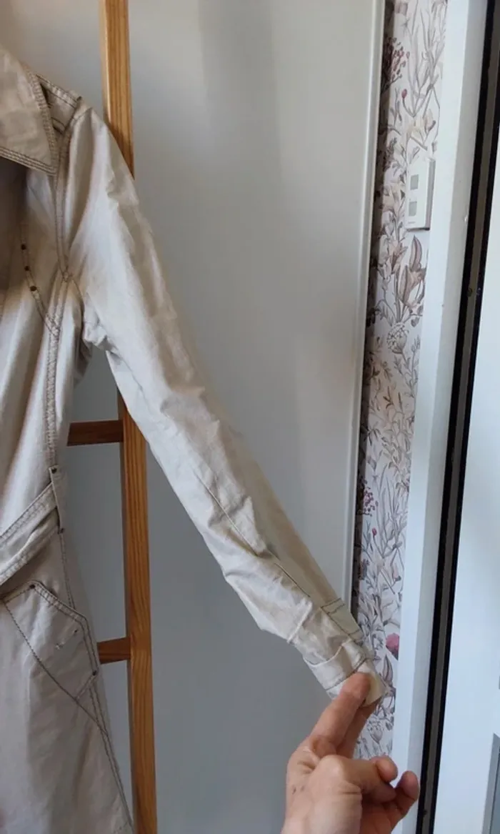 Trench veste Imperméable chic beige T 40 Coton ciré lin - photo numéro 8