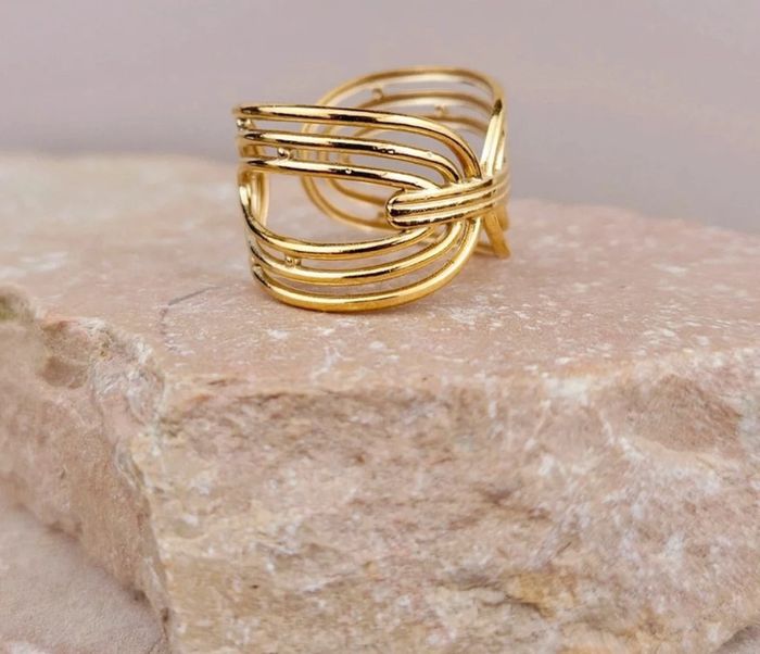 Bague en acier inoxydable ajustable doré ajustable - photo numéro 2