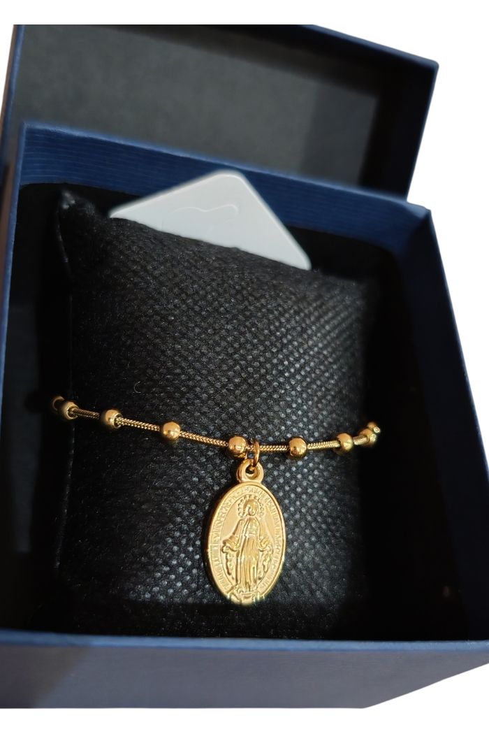 Bracelet acier inoxydable vierge miraculeuse et croix chrétienne