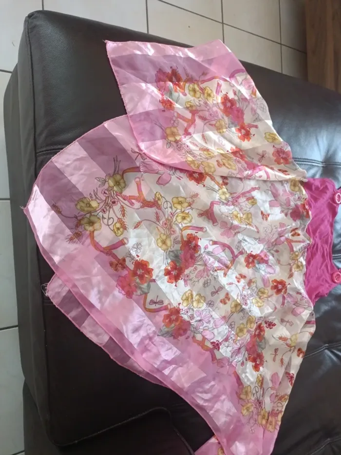 Haut foulard rose fleurs tunique - photo numéro 3