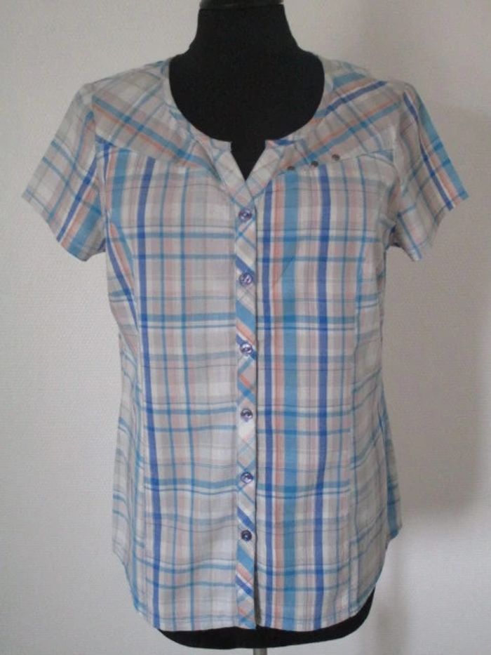 Blouse à carreaux beige/bleu/corail Jac Jac 38 NEUVE - photo numéro 2