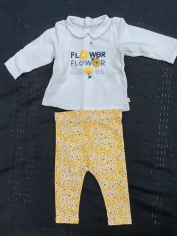 Ensemble Fille Obaïbi 🌼 blouse col Claudine + legging fleuri – 62cm