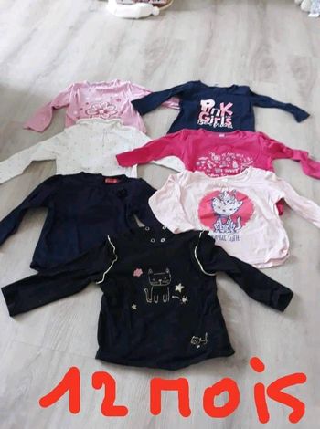 Lot de 7 t shirts manches longues  neufs 12 mois