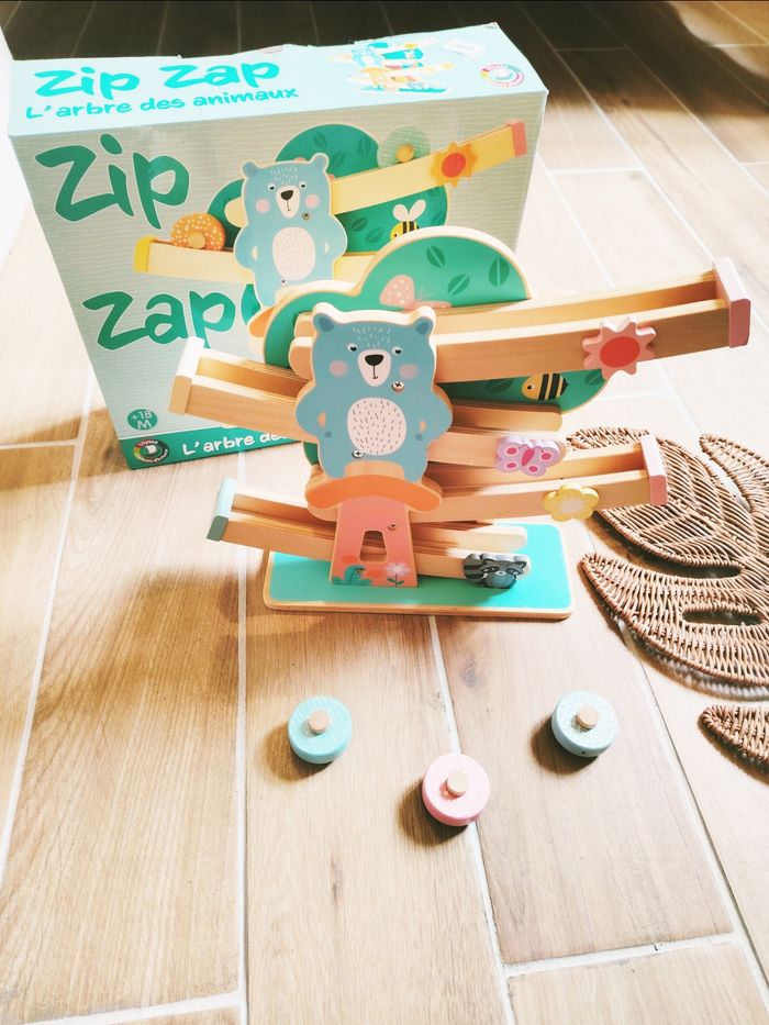 🐻 Toboggan/descendeur rampe circuit ourson avec 3 rouleaux en bois NEUF