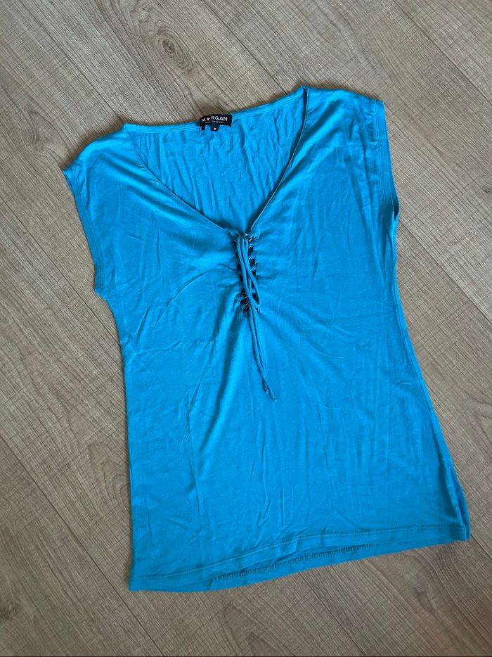 Teeshirt turquoise à manches courtes Morgan taille M TBE - photo numéro 7