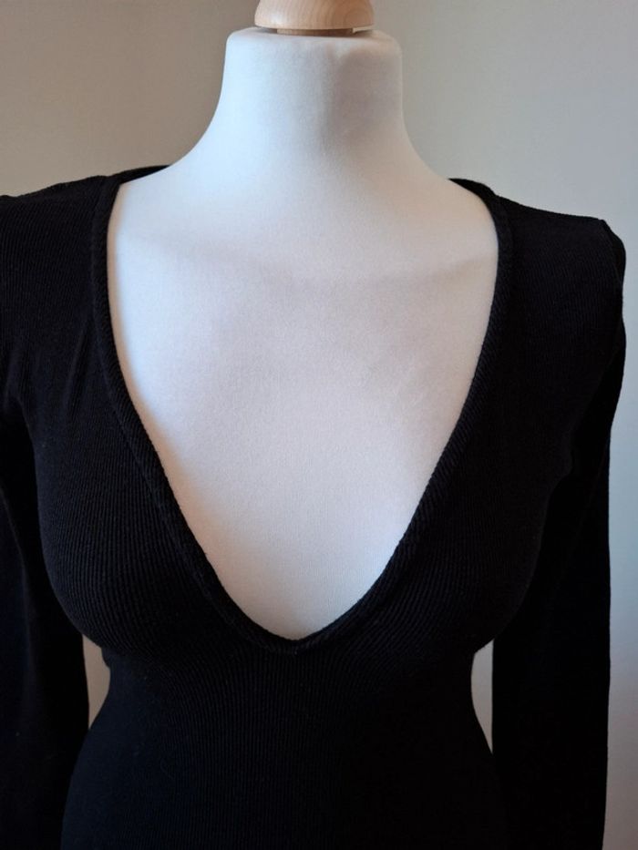 Top noir côtelé décolleté taille S 36 - photo numéro 3