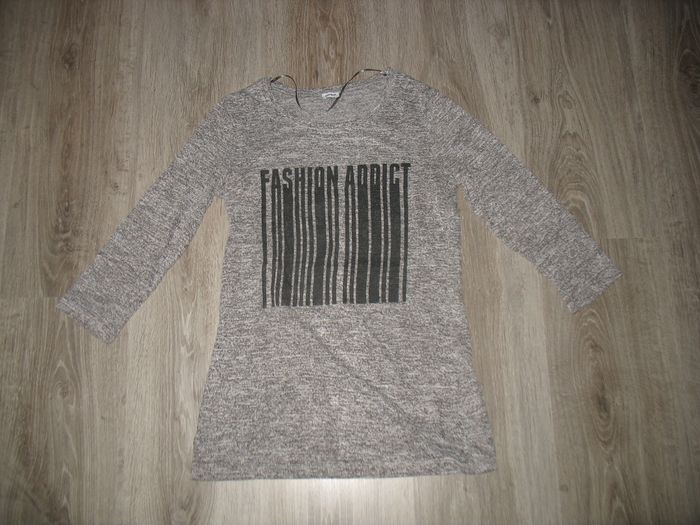 TEE SHIRT M 3/4 GRIS CHINÉ "PIMKIE" - TAILLE S - n°02 - photo numéro 2