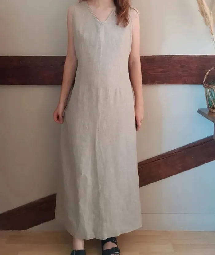 Robe longue beige tissu chanvre/lin - photo numéro 2