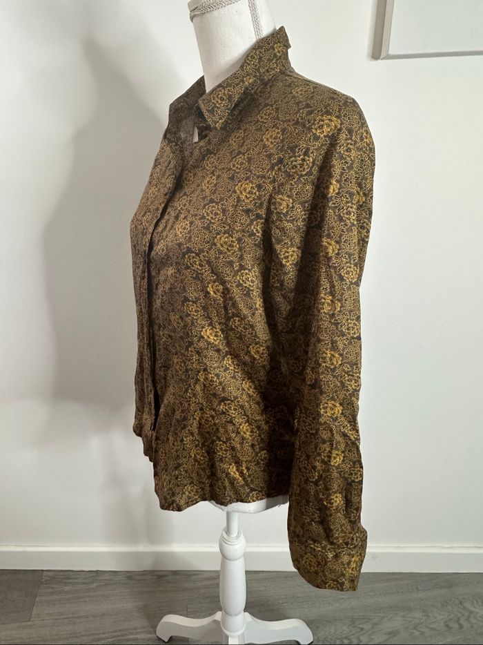 Chemisier à fleurs baroque jaune moutarde et noir Madeleine T40 L - photo numéro 4