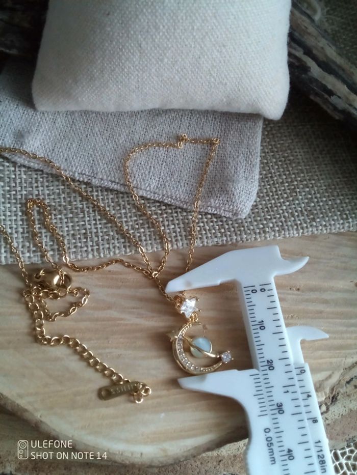 Collier lune étoilée pierre aigue marine - photo numéro 2