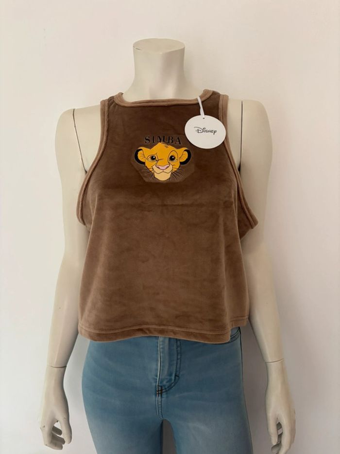 🌺T-shirt sans manche en velours marron Disney Simba Taille XL/42🌺