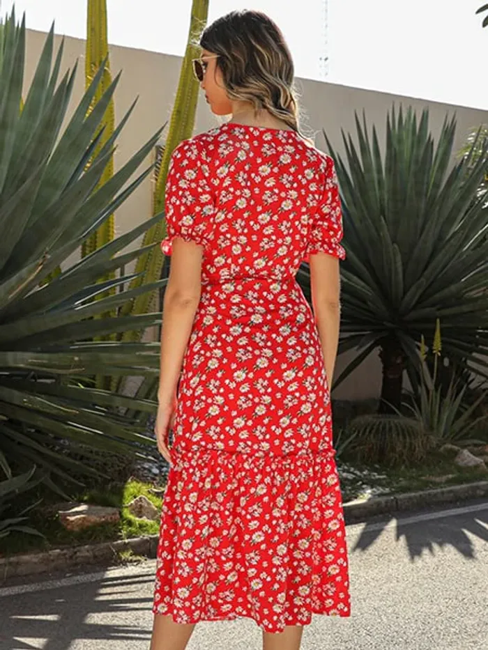 Robe Maxi Portefeuille Fleurie à Volants - Rouge / XXL - Princesse Fleurie - photo numéro 4