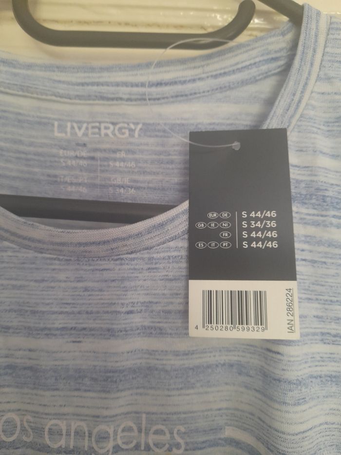 T-shirt bleu imprimé, marque Livergy, taille S - photo numéro 2