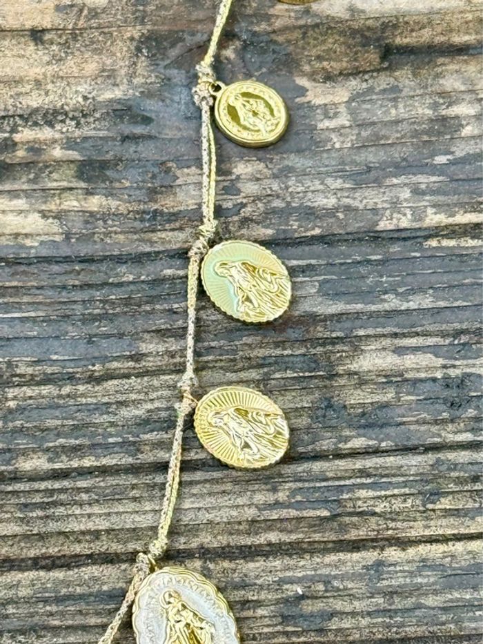 Collier Habaha paris réglable double cordon médailles acier inoxydable or vierges - photo numéro 9