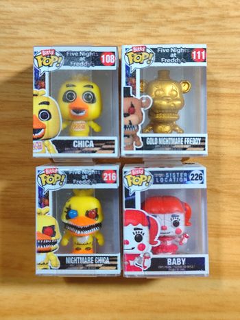 Lot De 4 Bitty Pop! FNAF - Chica 108 / Gold Freddy 111 / Nightmare Chica 216 / Baby 226