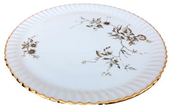 Ancien plat à gâteaux Porcelaine d' Aquitaine  L.L Lourioux France Fabriqué au gaz de Lacq Bord fest