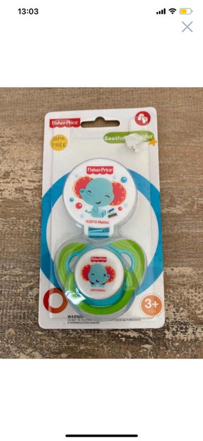 Sucette tétine + attache tétine Fisher price bébé puériculture éléphant
