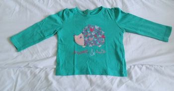 T-shirt ML bleu hérisson 6 mois 