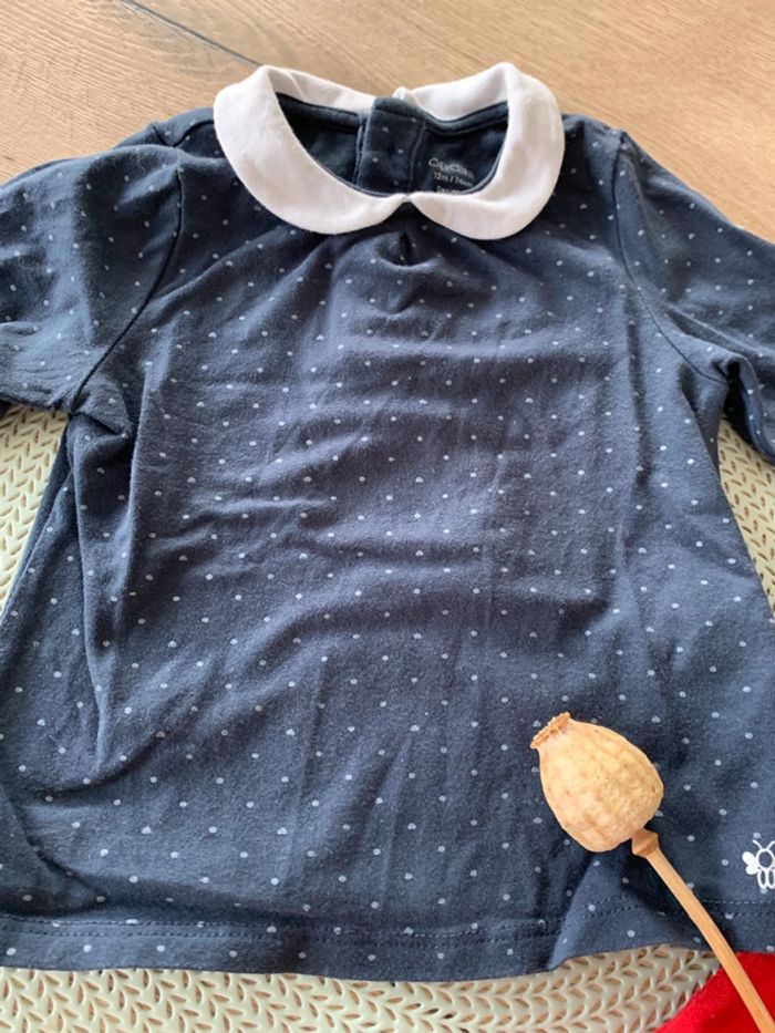 Ensemble fille pentalon rouge et haut bleu - 12mois - obaibi - photo numéro 4