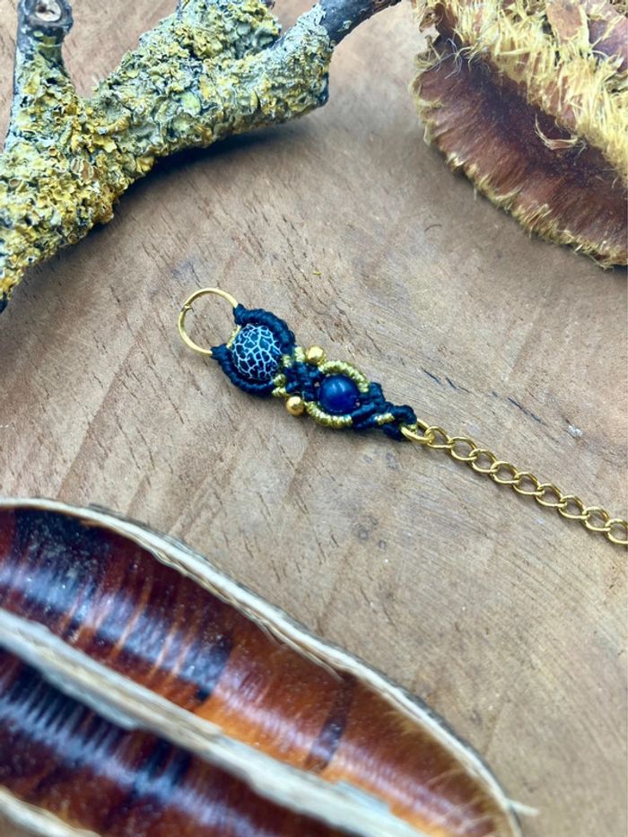 Bijou de cheveux, tresse/dread, macramé pierre Agate bleue - photo numéro 2