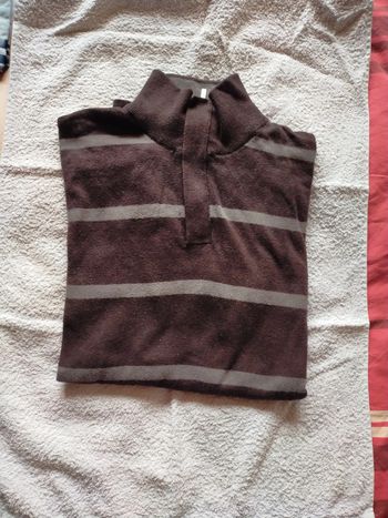 Pull col camionneur rayé marron beige
