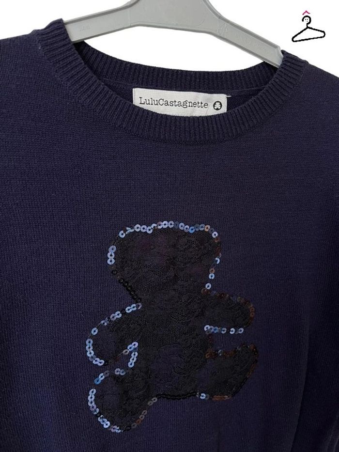 Pull fin bleu marine (ourson dentelle et sequins) - Lulu castagnette 5 ans - photo numéro 2